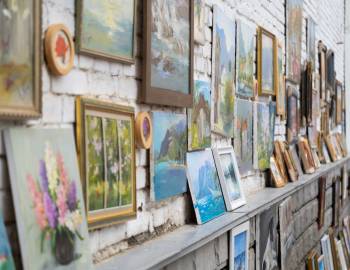 art show with canvases